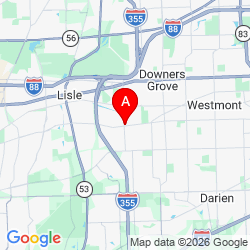 Service area map showing Chicago suburban area including Downers Grove, Westmont, Lisle, and Darien